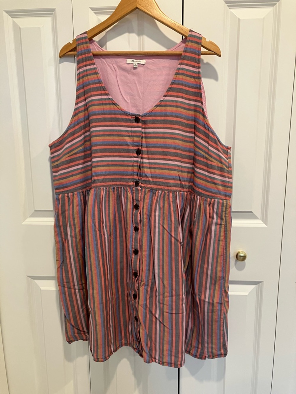Madewell Striped Pink Blue Gray Sleeveless Button-Front Dress